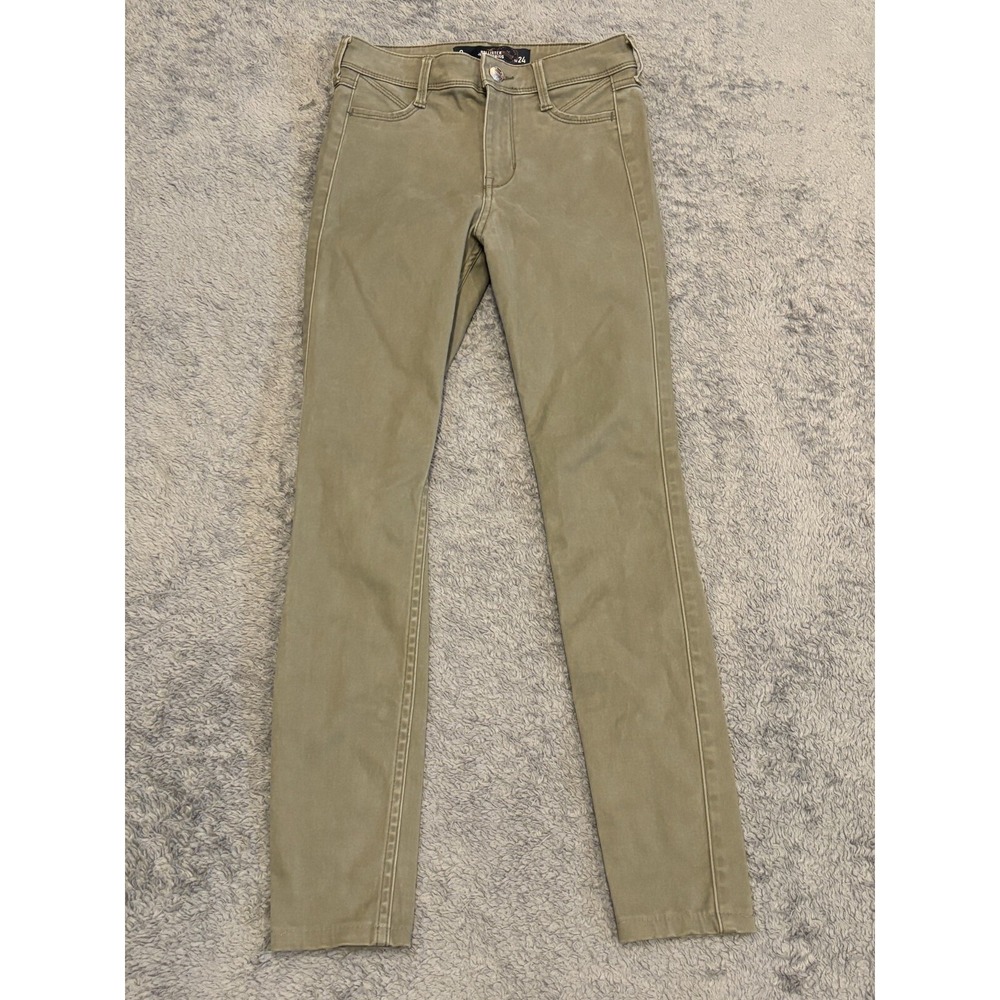 Hollister Womens 0/24 Green High Rise Denim Jean Legging Jeggings Faux Pockets